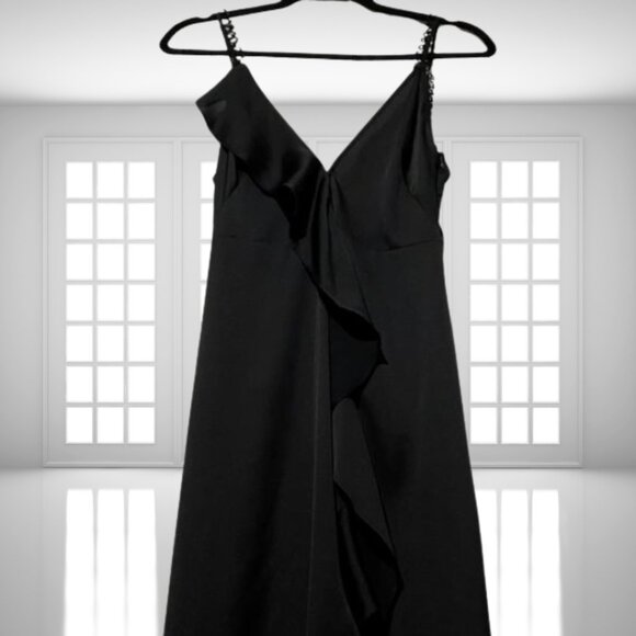 For Love & Lemons Isabella Ruffled Maxi Dress Black Satin Size Small - Picture 3 of 12
